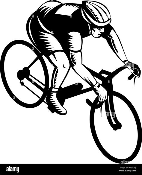 illustration of a cyclist man riding racing bicycle done in retro style ...