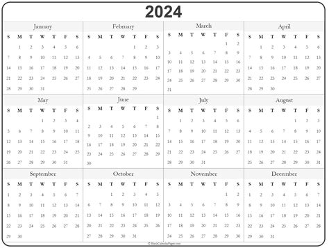 2024 year calendar | yearly printable