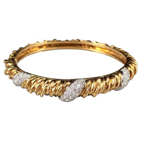 Van Cleef and Arpels VCA Diamond Bangle Bracelet Yellow Gold Platinum ...