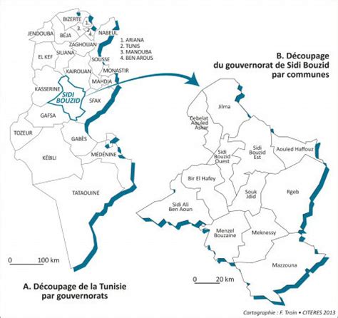 Map of Tunisia country and localization of Sidi Bouzid region ...