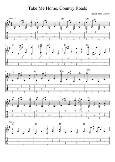 take me home country roads sheet music for guitar with tabbells and ...