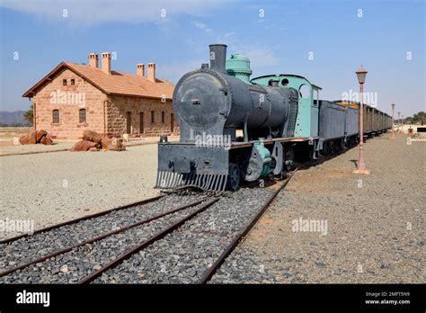 Historic train of the Hejaz Railway in the renovated station of Hegra ...