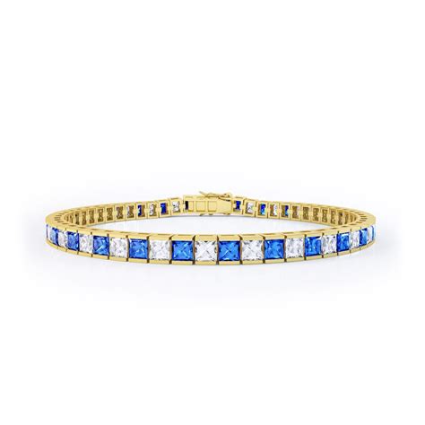 Princess Sapphire and Moissanite 9ct Yellow Gold Tennis Bracelet | Jian ...