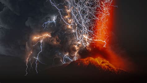 Lightning And Volcano Eruption