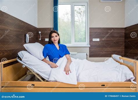 Patient in a Hospital Bed. Young Caucasian Woman Stock Image - Image of ...