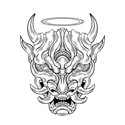 Premium Vector | Vector design oni mask tattoo tribal vintage illustration