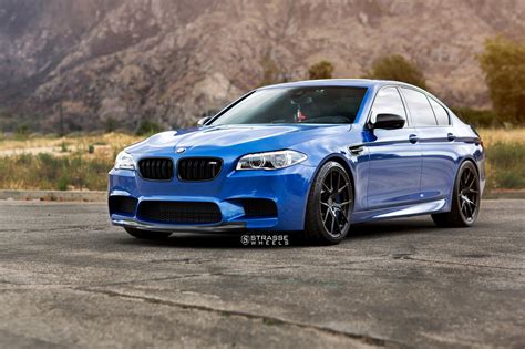 Blue BMW 5-Series Rolling on Matte Black Strasse Wheels — CARiD.com Gallery