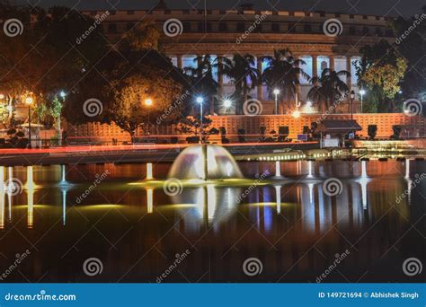 Fountain Near the Parliament of India during Night Stock Photo - Image ...