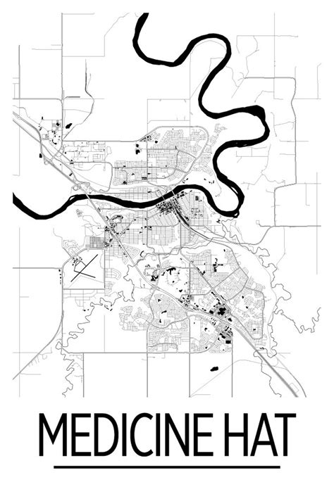 Medicine Hat Alberta Map Poster Alberta Map Print Art Deco | Etsy