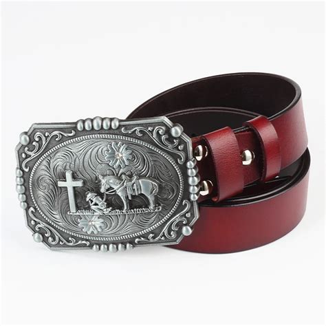 Western style cowboy belt men cow skin leather belt west cowboy ...