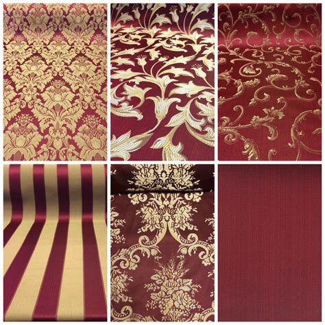 Jacquard Damask Print Fabric Burgundy Gold for Curtains and Decoration