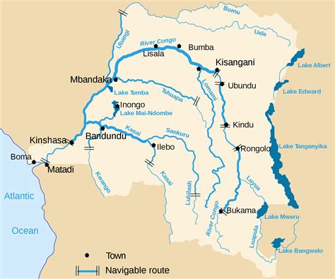 Congo Democratic Republic detailed map of river and lakes | Vidiani.com ...