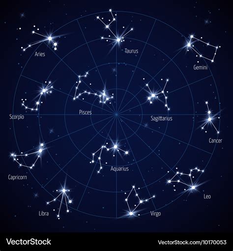 Sky star map with constellations stars Royalty Free Vector