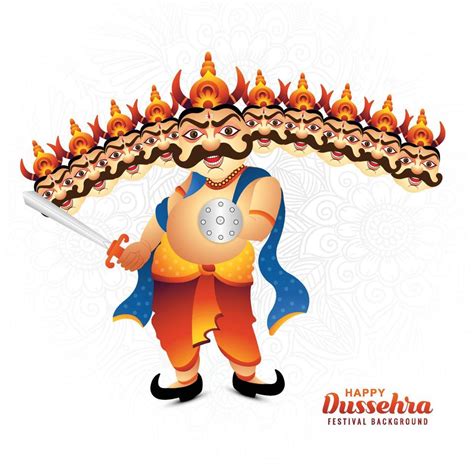 Happy dussehra celebration angry ravan with ten heads and bow card ...