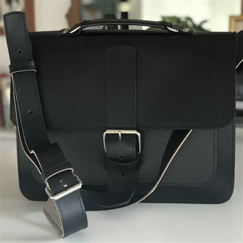 Black Leather Messenger Bag By cutme