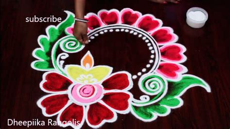 Simple Diwali Diya Rangoli | Easy Deepam Kolam for Beginners |Deepavali ...