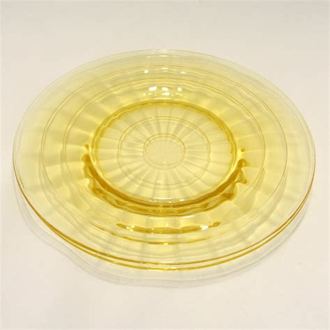 Block Optic Yellow Depression Glass 2 Lunch Plates Hocking Vtg