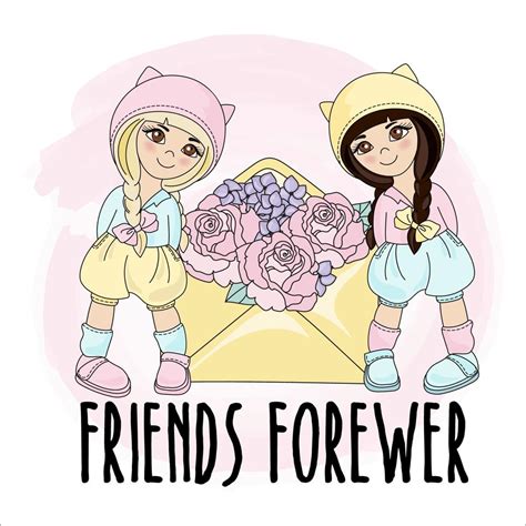 FRIENDS FOREVER Holiday Cartoon Girl Vector Illustration Set 20748707 ...