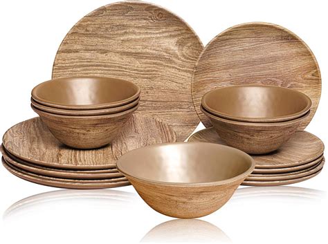 Amazon.com | TP Melamine Dinnerware Set, 18-Piece Rustic Dishes Set ...