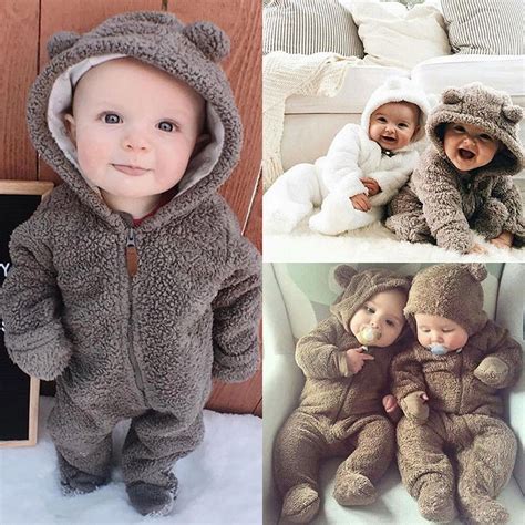 Newborn Toddler Baby Girl Boy Hooded Romper Jumpsuit Winter Outfits ...