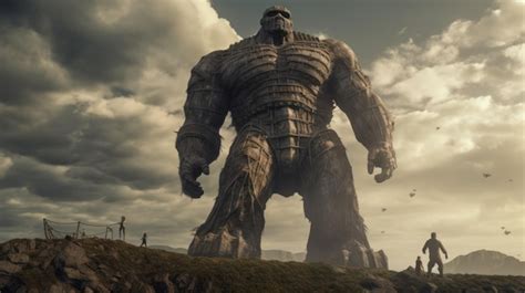 Premium AI Image | A giant statue of a giant monster stands on a hill ...