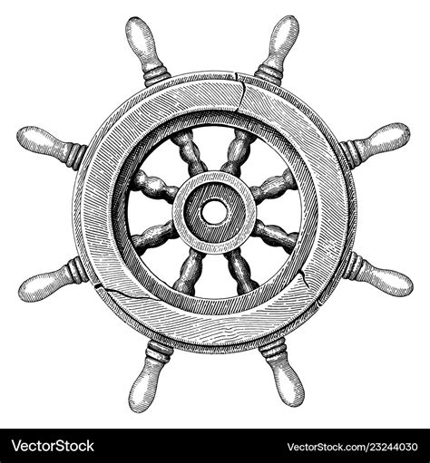 Old steering wheel ship hand drawing vintage style