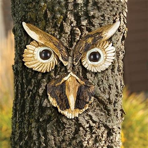 Owl Face Tree Decor | Tree faces, Fairy garden diy, Tree art