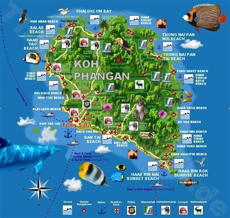 A very useful map of Koh Phangan marking a lot of nice places and ...