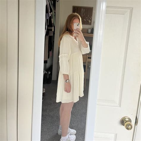 Boho light cream long sleeve dress - Depop