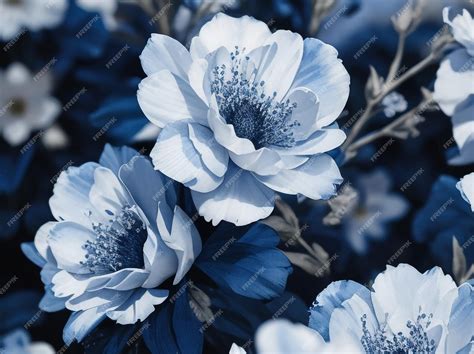 Premium AI Image | Dark Blue and White Watercolor Floral Design