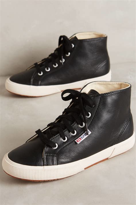 Superga Leather High-top Sneakers in Black | Lyst