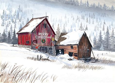 Merry Christmas Winter Barn Holiday Card - Discount Greeting Cards ...