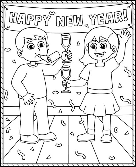 New Year party coloring page - Topcoloringpages.net