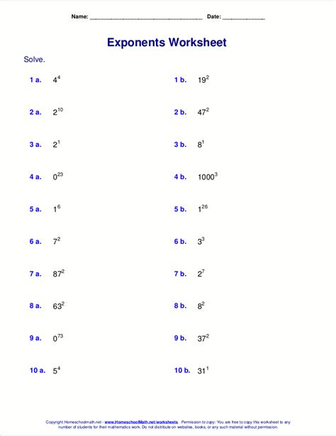 Exponents Worksheets - Thekidsworksheet