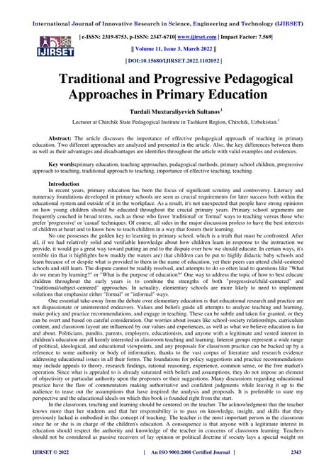 (PDF) Traditional and Progressive Pedagogical Approaches in Primary ...