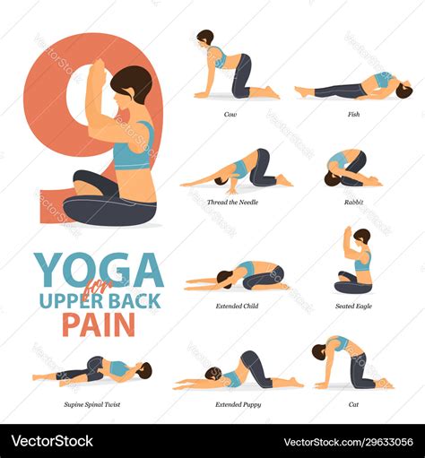 Yoga poses for upper back pains in flat design Vector Image