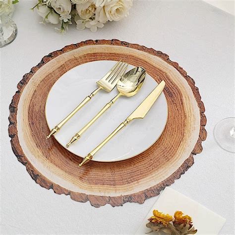 6 Natural 13" Wood Slice Design Disposable Paper Round Charger Plates ...