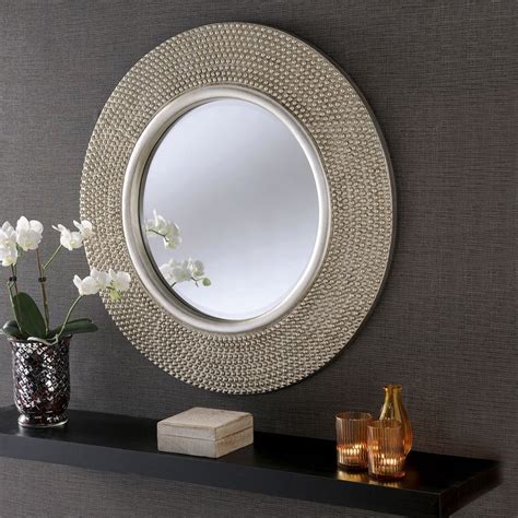 Rome Large Round New Wall Mirror Modern Light Champagne Silver Frame 31 ...