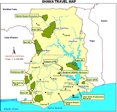 Locations of various national parks in Ghana | Ghana, Ghana travel, Map