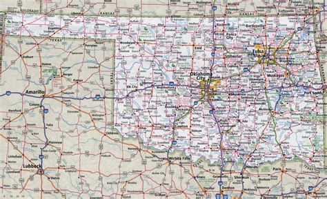 Large detailed roads and highways map of Oklahoma state with national ...