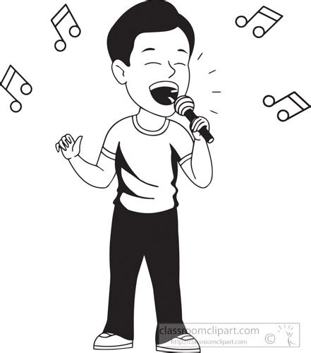 Music Black and White Outline Clipart - black-white-boy-singing-with ...