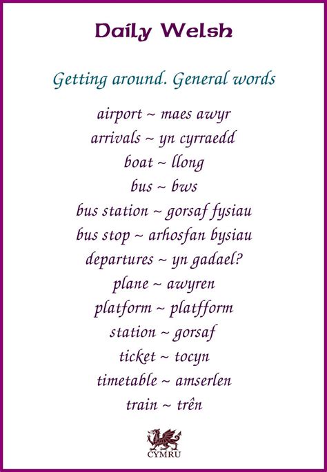 Daily Welsh: Getting around - general words Welsh Phrases, Welsh Words ...