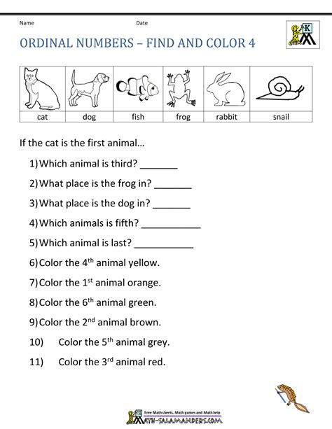 Activities For Teaching Ordinal Numbers