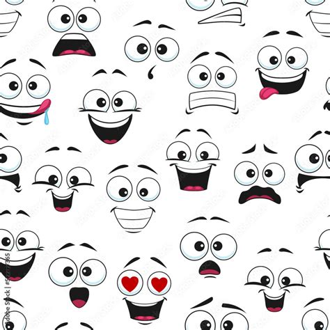 Happy cartoon faces seamless pattern. Vector background with smiling ...