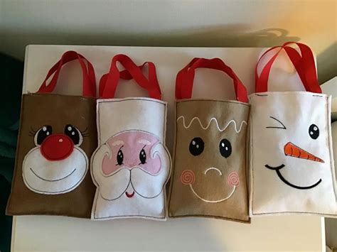 Christmas treat bags, set of four, Rudolph,snowman,Santa,Gingerbread ...