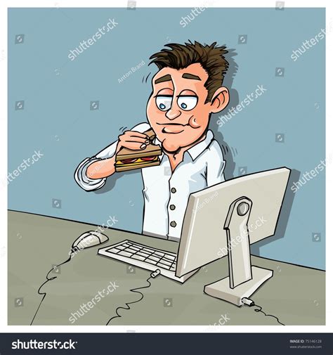 Cartoon Office Worker Eating Lunch His Stock Vector 75146128 - Shutterstock