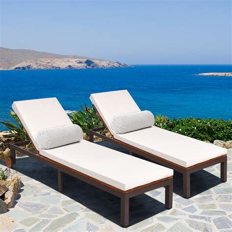 Gymax 2PCS Wooden Patio Chaise Lounge Chair Recliner Garden Yard w ...