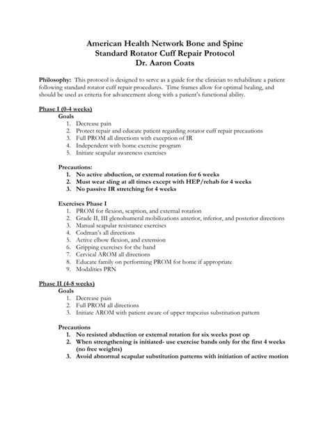 Standard Rotator Cuff Repair Protocol