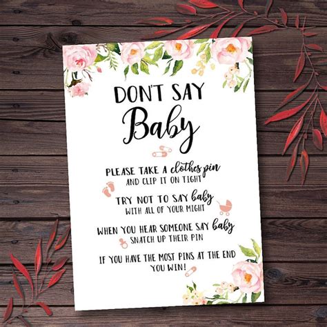 Don't Say Baby Game Floral Dont Say Baby Sign Printable | Etsy