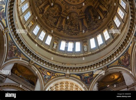 Looking up to the Whispering Gallery inside the dome of St Paul's ...